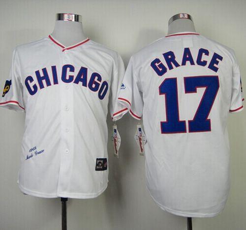 Mitchell And Ness 1968 Cubs #17 Mark Grace White Throwback Stitched MLB Jersey - Click Image to Close